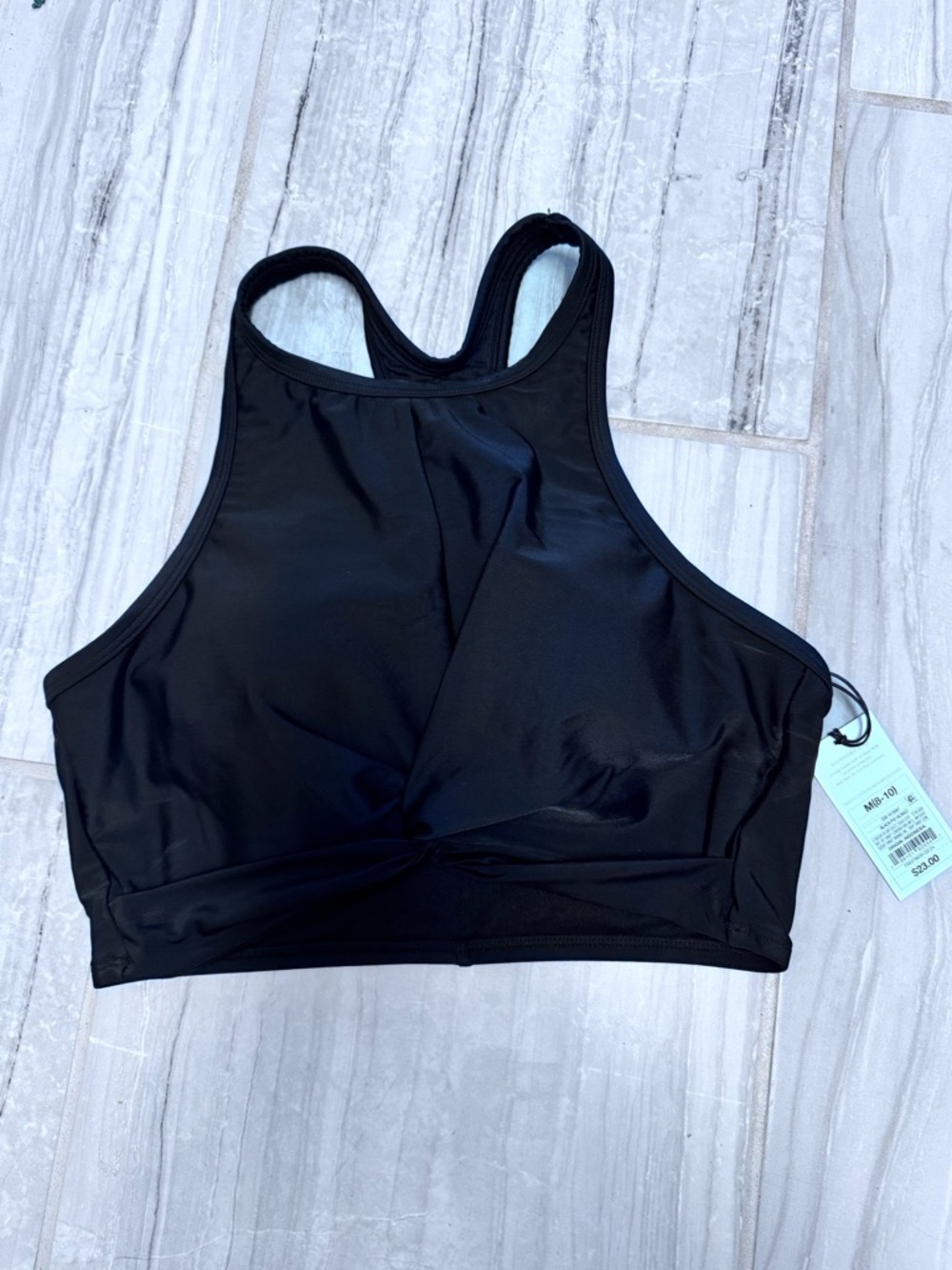 Shade & Shore Black High-Neck Twist-Front Racerback Bathing suit top